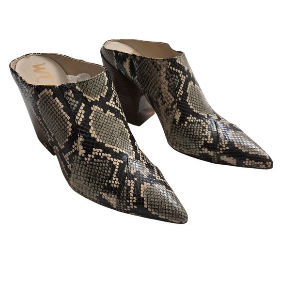 Sam Edelman Women Reverie 2 Leather Python Skin Mules Pointed Toe Block Heel 11M - Picture 1 of 10